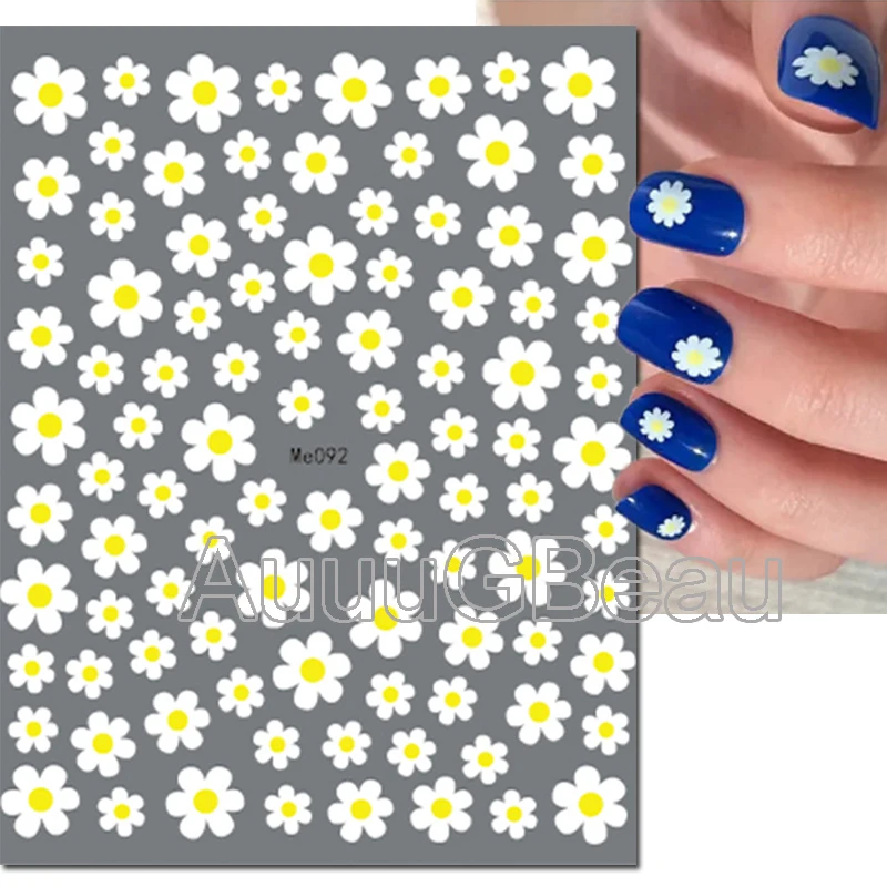 3d Nail Art adesivi cursori adesivi Daisy Florals petali bianchi fiori decalcomanie decorazione per unghie accessori per Manicure