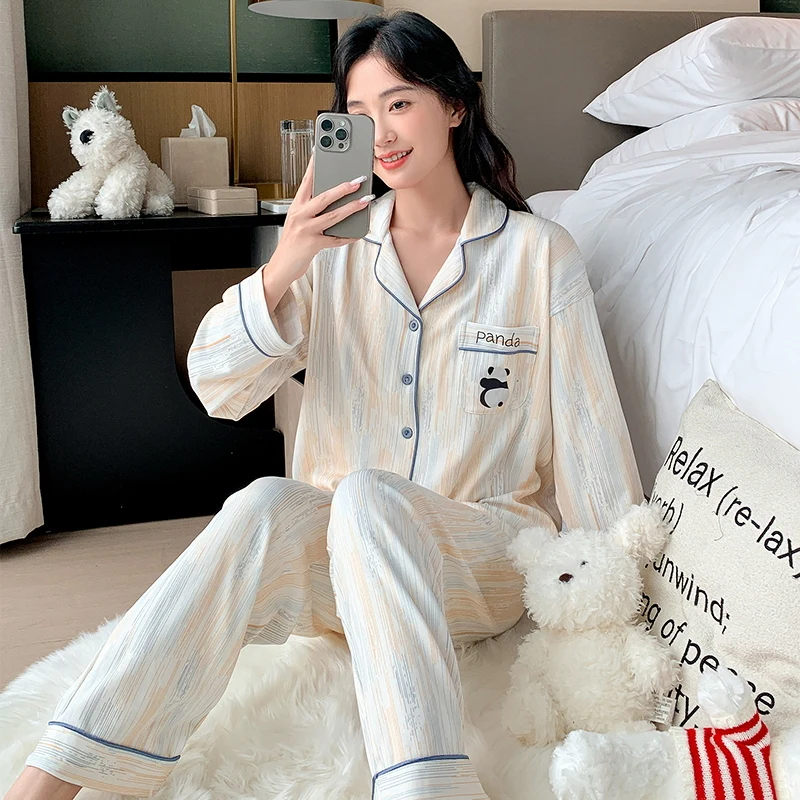 Panda Women Pajamas Cute Sleepwears Autumn Winter Long Sleeves Long Pants Kawaii Pyjamas Cozy Pijamas Soft Pyjama Girl Pijama Pj