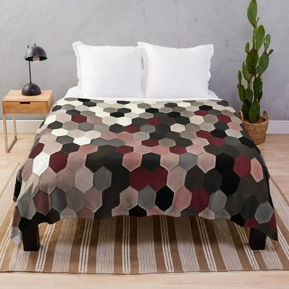 

Hexagon Pattern In Gray and Burgundy Autumn Colors Painting Throw Blanket Summer Beddings wednesday Blankets