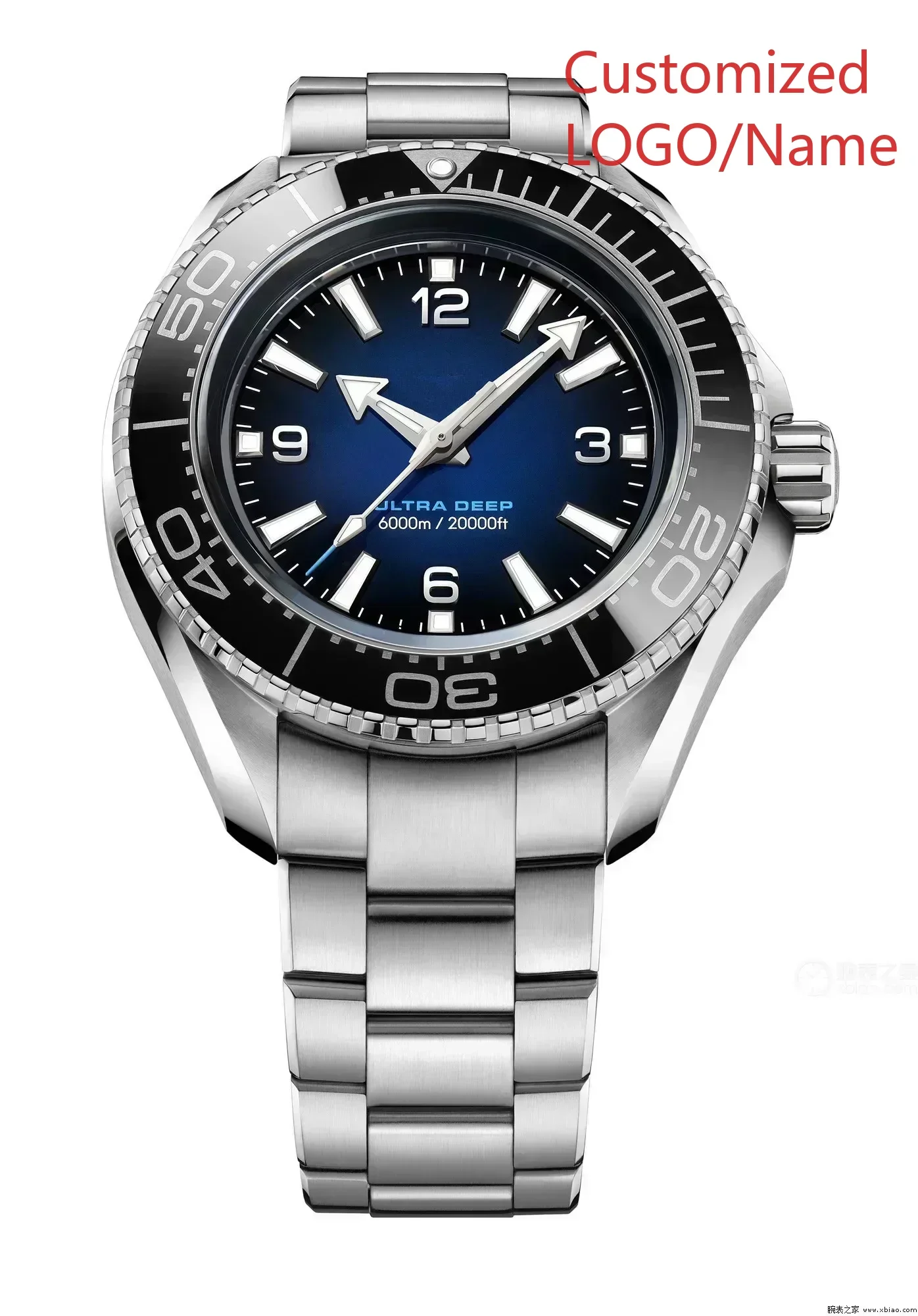 メンズ自動機械式時計ブルーブラックセラミックベゼルステンレススチールサファイアウルトラディープ45mm腕時計カスタマイズ