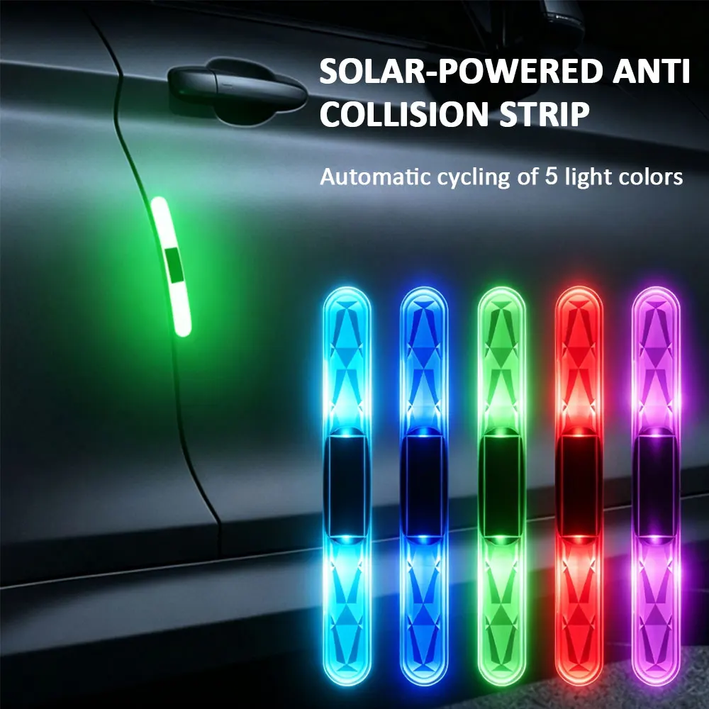 Solar Car Door Anti Collision Strip Warning Light Colorful LED Flashing Safety Car Decorative Light Strip Night Driving Signs