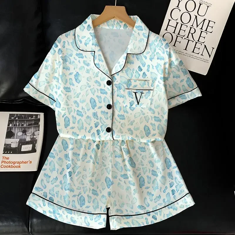 

Викторианский стиль, модные женские пижамы с леопардовым принтом, ретро литературная свежая домашняя одежда, новинка лета 2025 года, шорты с короткими рукавами, пижамы