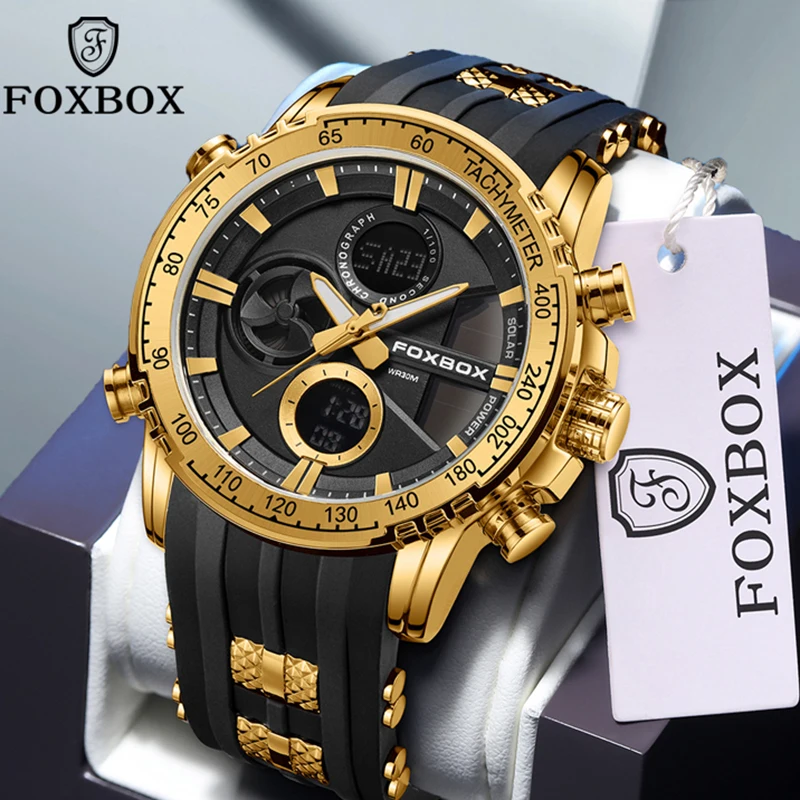 

Мужские цифровые часы FOXBOX Fashion Military, водонепроницаемые наручные часы LIGE с двойным дисплеем, спортивные кварцевые часы-хронограф с датой
