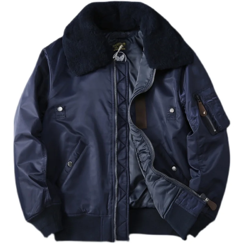 B-15 Casual Jackets Wool Collar Thick Outerwear Vintage Style Motorcycle Cargo Fashion Outdoor Windproof Coats