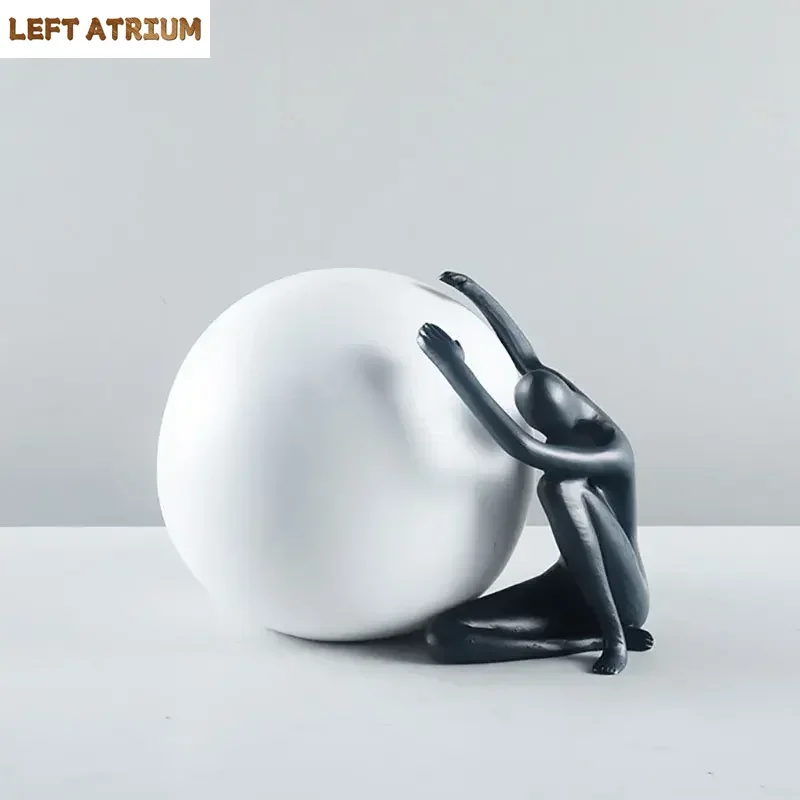 

Ball Holding Character Resins Statue Abstract Figure Minimalism Crafts Ornaments Modern Decor Figures Sculpture Desk Decoration