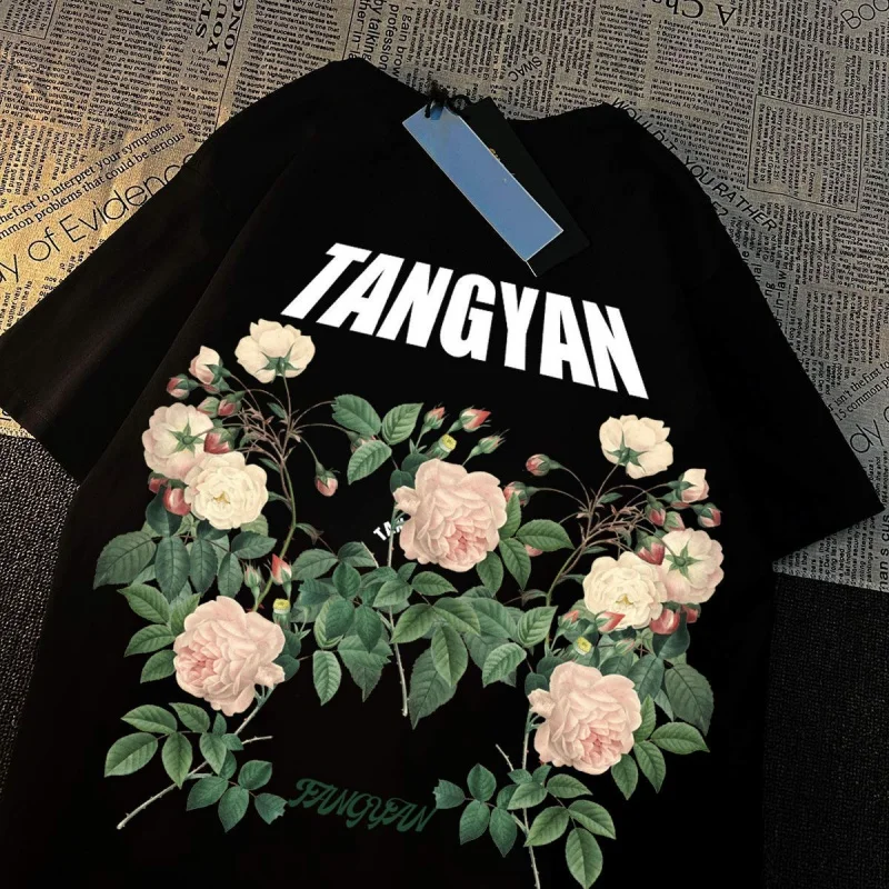 

100% cotton short sleeve t-shirt Unisex wear summer men's tee flower printed top couple sense design