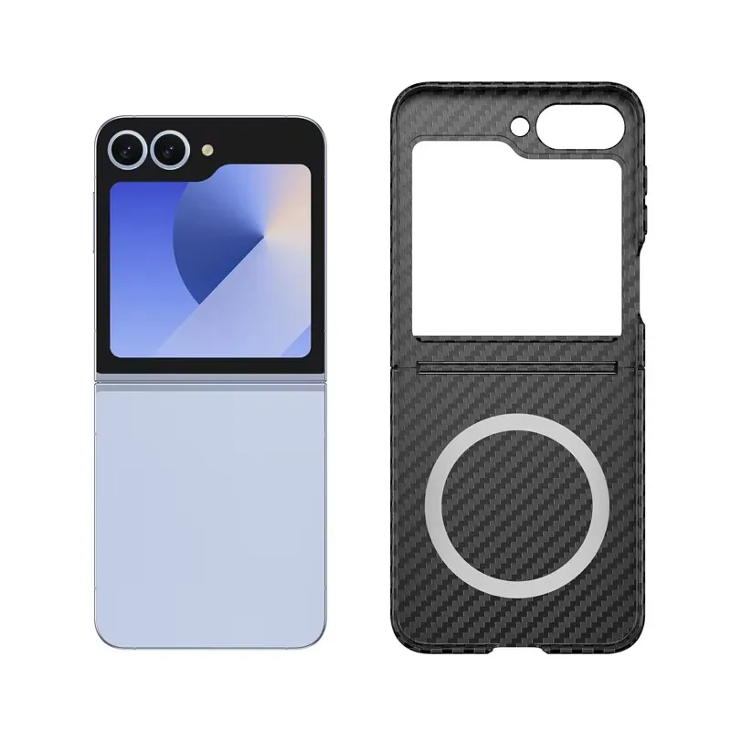 

Для Samsung Galaxy Z Flip 6 5 5G ПК с текстурой углеродного волокна Magsafe чехол для телефона с петлей для беспроводной зарядки противоударный защитный чехол