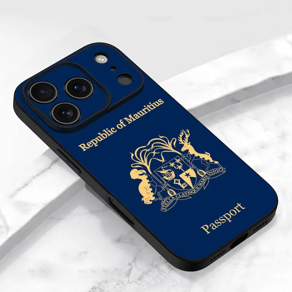 Coque de téléphone de voyage avec drapeau de passeport mauriceux, pour iPhone 17,16,15,14,13,12,11,Pro,Max,Plus,E,Air,Mini, housse de protection noire