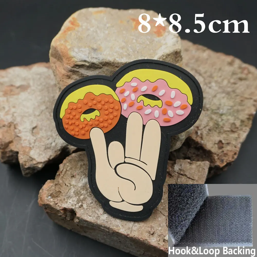 Finger donuts PVC Patches for Backpacks Clothing with Hook Backing A must-have for Hip Hop punk rock driver