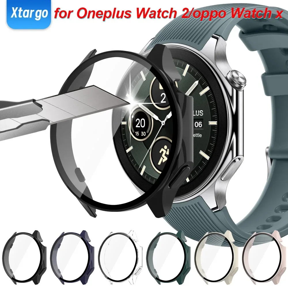 Tempered Glass+Case for OnePlus Watch 2 OPPO Watch X Hard PC Smartwatch Screen Protector Bumper Cover for OnePlus Accessories