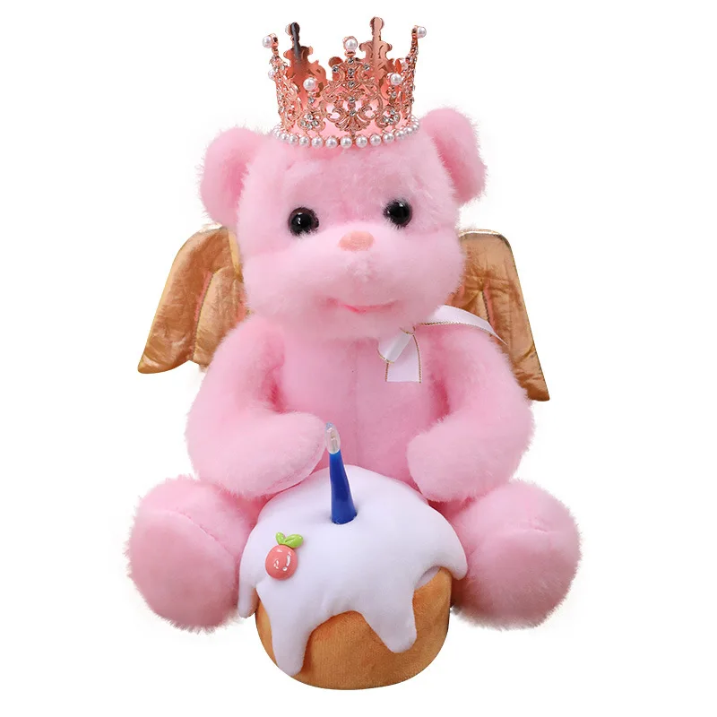 35cm Cute Bear Electric Plush Doll Birthday Crown Teddy Bear Sing Interactive Game Home Decor Kid Gift Baby Early Education Toys