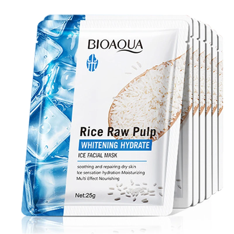 

5/10pcs BIOAQUA Rice Raw Pulp Ice Face Mask Moisturizing Brightening Firming Hydrating Facial Masks Face Skin Care Products
