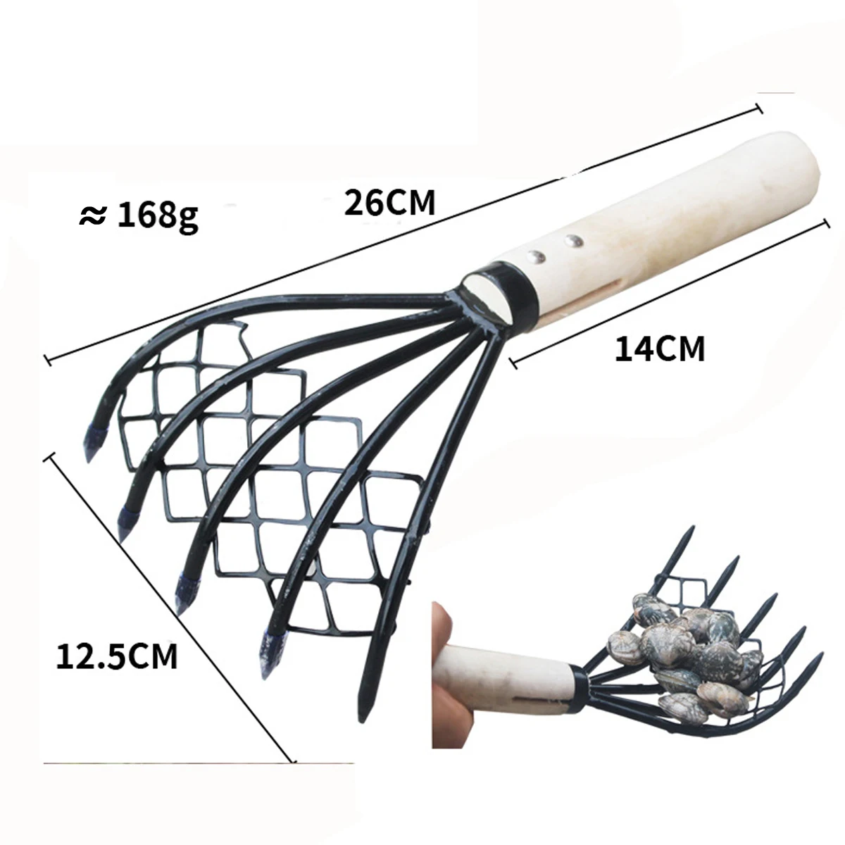 Beach Clam Rake With Net for  Harvesting Shellfish Digging Plants Accessories Agriculture Mudflat Garden Gadget Home Plant Grow