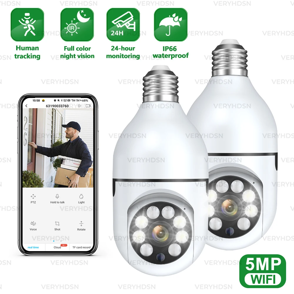 

E27 Bulb 5MP Wifi Surveillance Cameras Automatic Human Tracking 4X Digital Zoom Two Way Voice Night Indoor Security Baby Monitor
