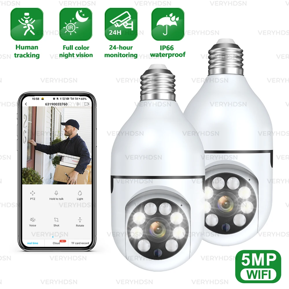 E27 Lamp 5MP Wifi Bewakingscamera's Automatische Menselijke Tracking 4X Digitale Zoom Tweeweg Voice Nacht Indoor Beveiliging Babyfoon