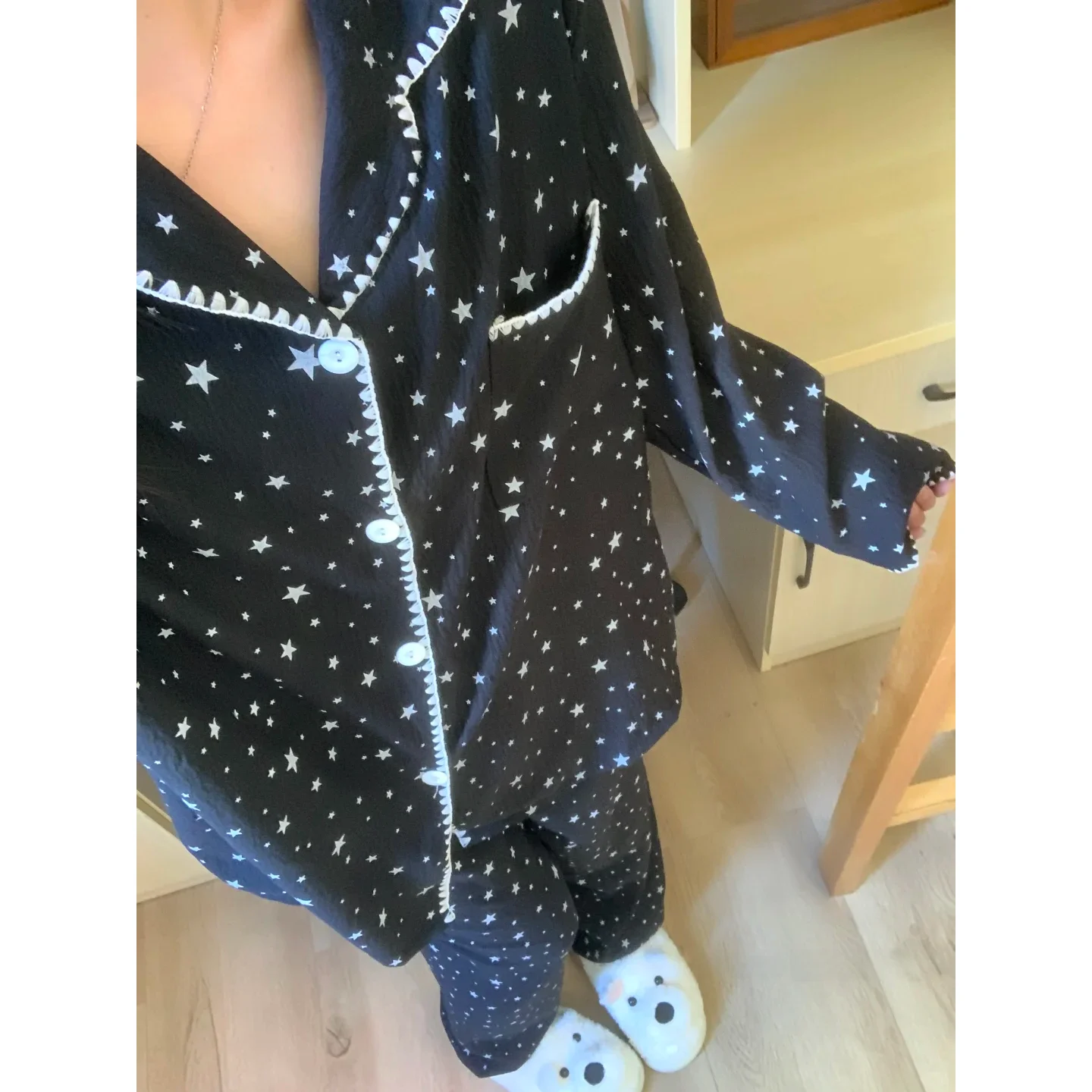

Korean Style Star Print Sleepwear Set Women's Long Sleeve Long Pants Casual Cloud Cotton Comfortable Home Clothes Outwear