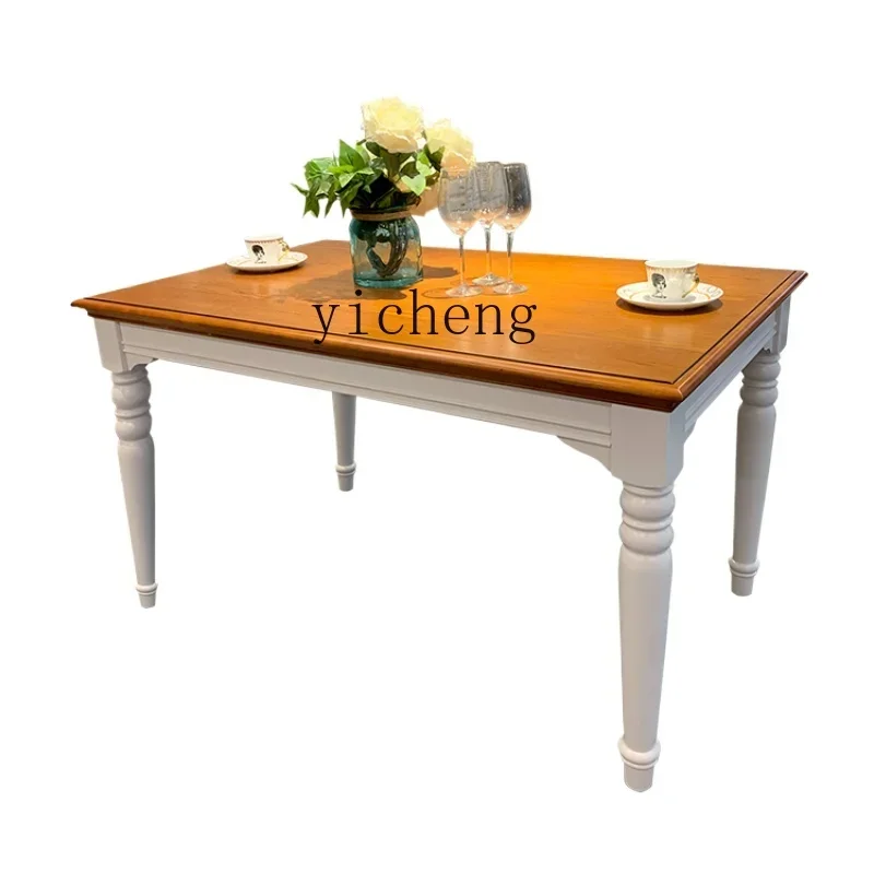 TQH all solid wood dining table and chair combination household rectangular rural light luxury pastoral dining table