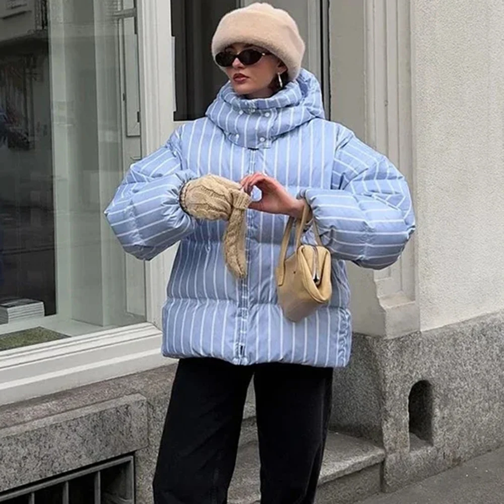 

Talenza повседневная женская стеганая куртка в полоску, модная теплая утепленная женская куртка на молнии с капюшоном, осень-зима, женская уличная верхняя одежда, новинка
