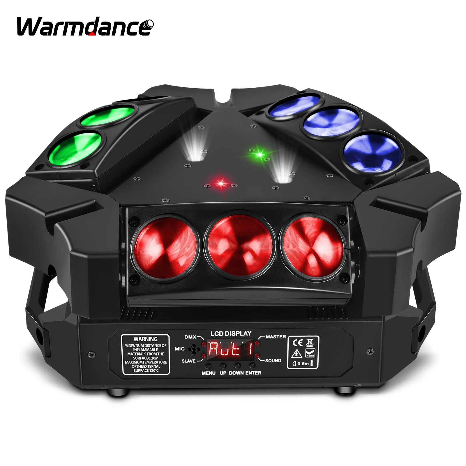 9 Head Bird RGB LED Moving Head Light Beam Strobe Effect Stage Lighting Projector for Disco Party Concert Church Wedding Theater