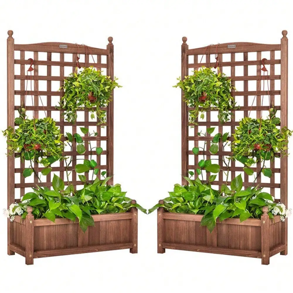 

2 Packs Planter Raised Garden Bed with Trellis 48'' Height w/Drainage Holes