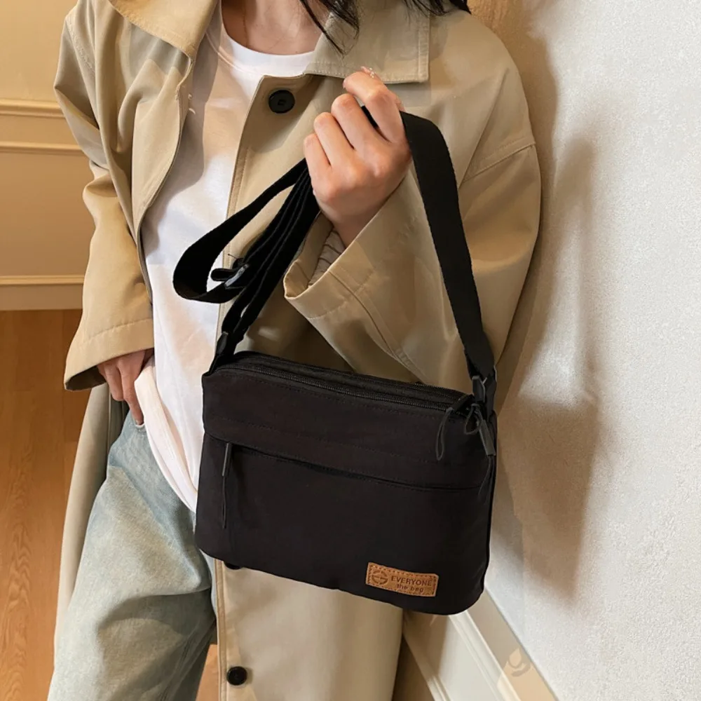 

Adjustable Strap Nylon Square Bag Soft Japanese Style Large Capacity Shoulder Bag Solid Color Portable Women Messenger Pouch