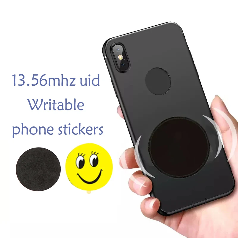 10pcs UID Anti Metal Interference Black Smile Tags Label Rewritable Mobile Phone Sticker NFC 13.56Mhz IC Stickers Writable Tag