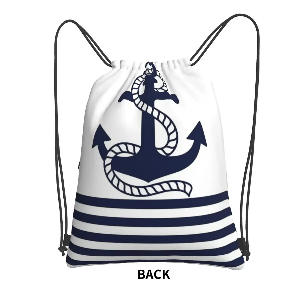 Nautical Navy Blue Stripes And Blue Anchor Backpacks Drawstring Bag Drawstring Bundle Pocket Book Bags For School Students