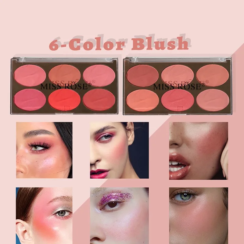 

Six Color Blush in One Plate Makeup Natural Good Complexion Matte Multi-functional Eyeshadow Lasting Waterproof Petals Pink