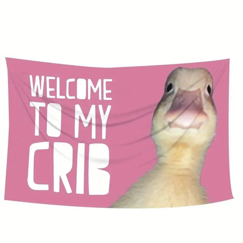 VIKAMA Pink Cute Yellow Duck Fun Slogan Tapestry Background Hanging Cloth Girl Dormitory Ins Style Room Decoration
