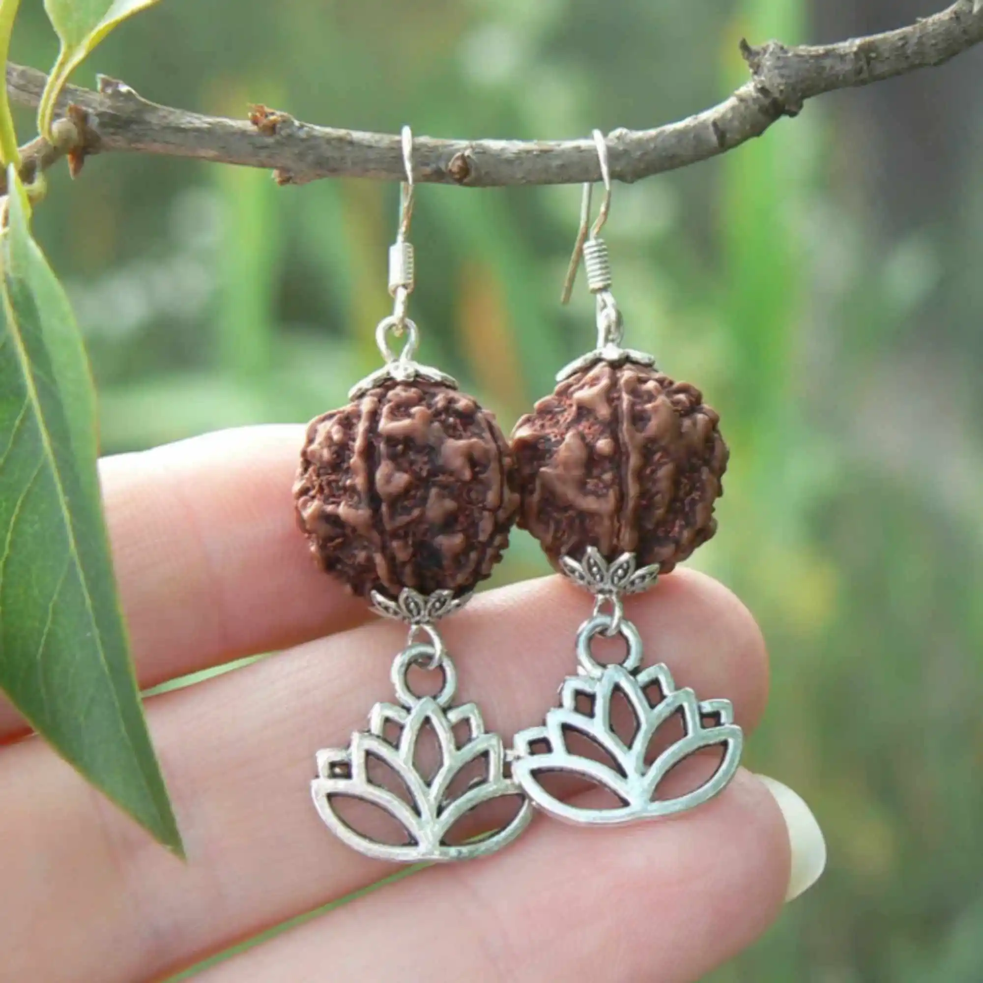 Natural 6mm Brown round Rudraksha beads silver earrings Thanksgiving Party Aquaculture New Year Fashion Easter Hook Jewelry Diy