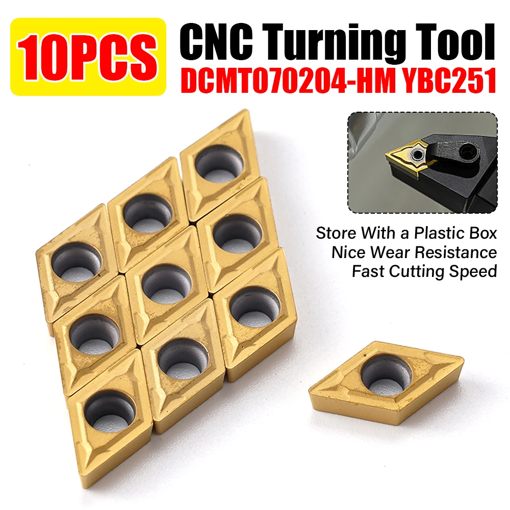 

DCMT070204-HM YBC251 10pcs Turning tool Cutting Tool Grain Alloy CVD Coating Carbide CNC Lathe Toolholders HM Geometry Carbide