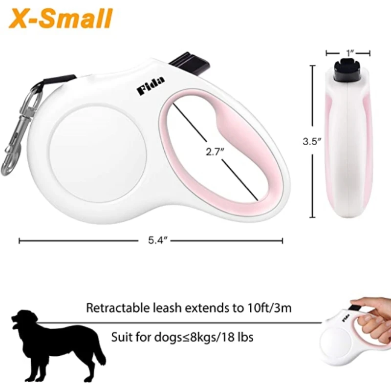 Fida Retractable Dog Leash Strong Nylon Reflective Tape Brak 360° Tangle Free Anti-Slip Handle One-Handed Leash for All Size Pet