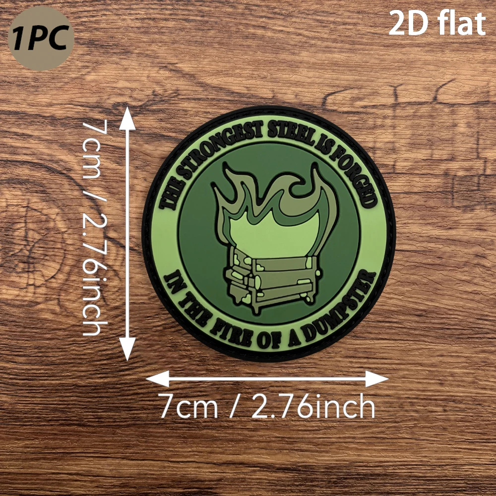 Round Trash Can with Black Border Outline, Flame Surrounding English Slogan, 2D Flat Pvc Material, Four Different Colors and Styles, 1 Piece, Embossed Edge, Tear-Resistant, Tactical Uniform Workwear Jacket, Combat Vest, Outdoor Functional Apparel Accessories