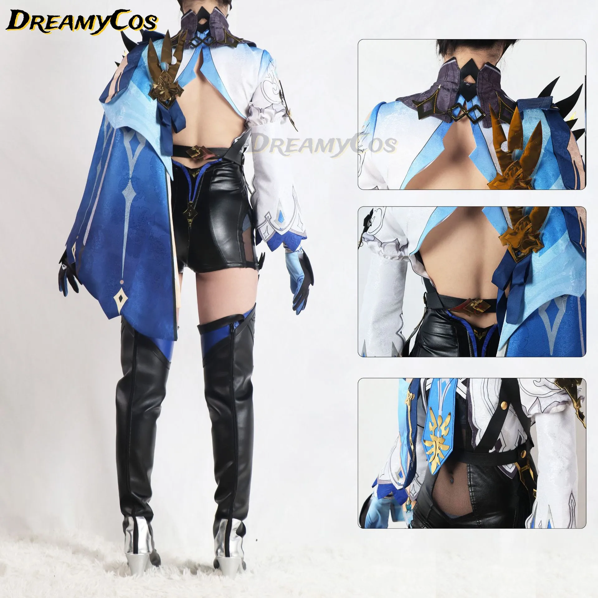 Genshin Impact Eula Lawrence Cosplay Costume Wave Flower Knight Funny Costume Glove Jewelry Anime Cosplay Wig Halloween Carnival