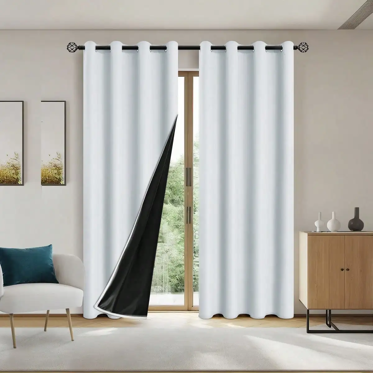 

2pcs Blackout Thermal Curtains: Insulated Lined Panels for Living Room/Bedroom/Home Decor