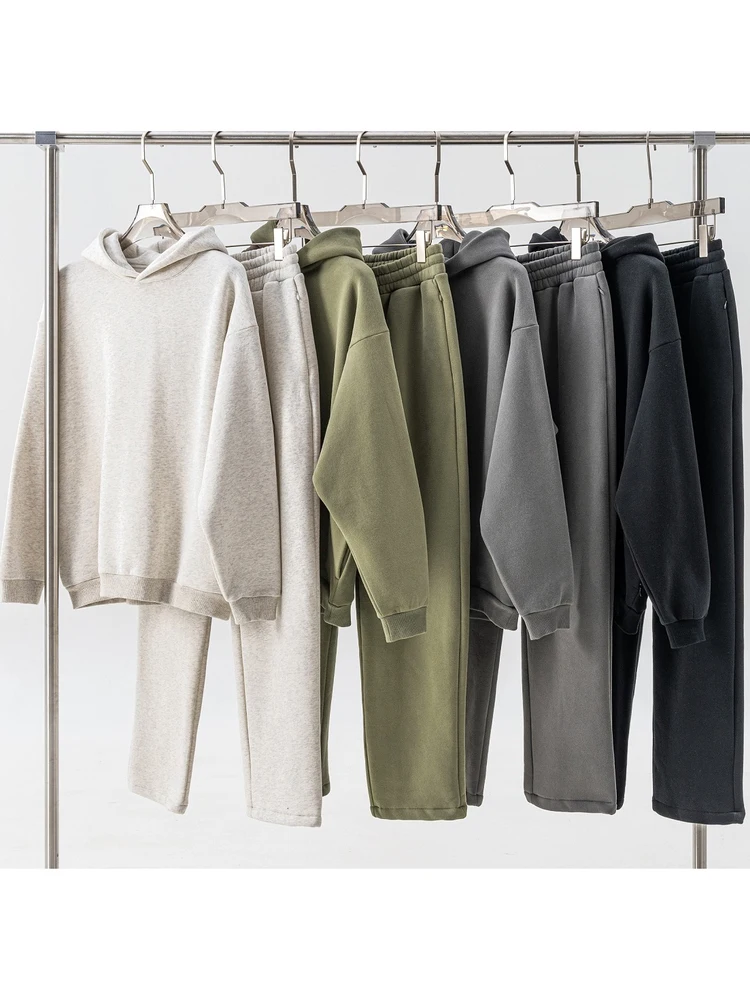 

Комплект из двух предметов: свободная толстовка оверсайз с капюшоном на молнии и длинные брюки для молодежи, повседневная зимняя одежда