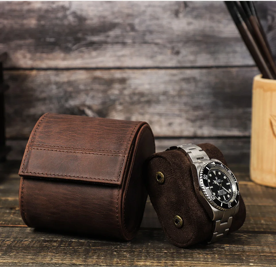 Genuine Leather Vintage Handmade Watch Roll Travel Storage Organizer Display Watch Free Engraving Name Gift