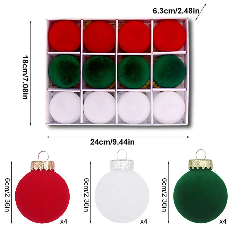 12 Stück Weihnachtskugel-Ornamente, 6 cm, Beige, Kaffee, Rot, Grün, Kugeln, Weihnachtsbaumdekoration für 2025 Navidad Noel Party-Anhänger