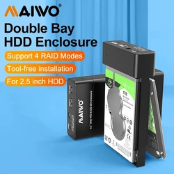 MAIWO 2.5 Inch HDD Docking Station Dual Bay External Hard Drive Enclosure Array Cabinet 2.5‘’ SATA Hard Disk Array With RAID