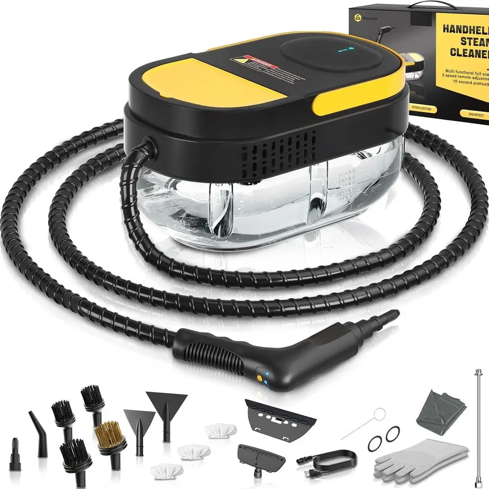 

Portable 3-Level Steam Cleaner with 15-Second Heat Up, 1.69 Quart Tank, and 15 Accessories for Home, Car, Tile, and Grout Cleani