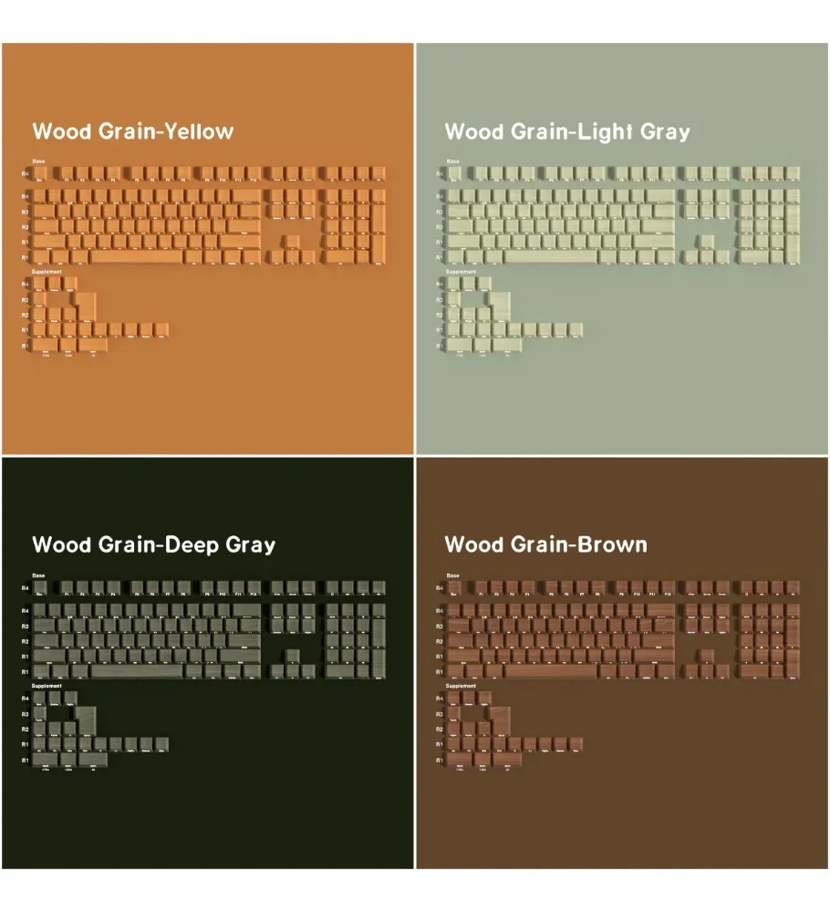 Wood grain multi-color keycap positive engraving side engraving light-transmitting characters 128 key box full set of