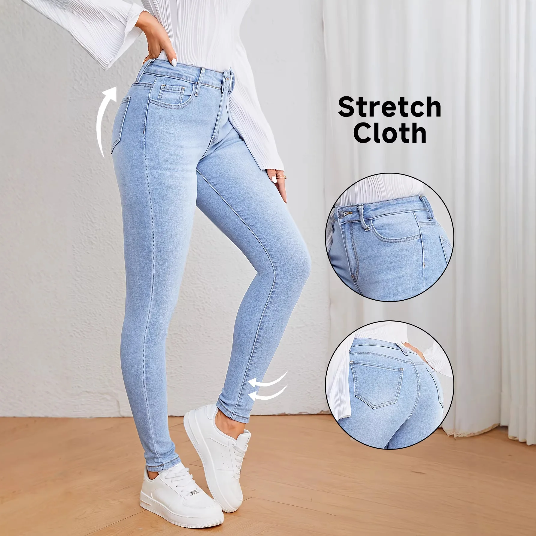 

Модные эластичные джинсовые капри слим-фит для женщин: повседневные джинсы с индивидуальным дизайном, средней посадкой, из хлопка со стрейчем