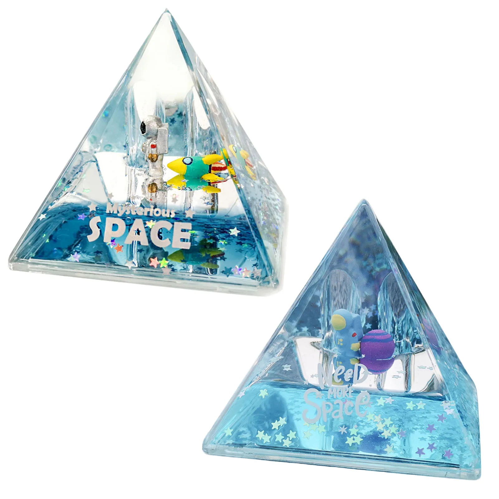 Acrylic Astronaut Pyramid Crystal Pyramid Figurine Collectible Classic Triangular Pyramid Table Paperweight with Pen Holder