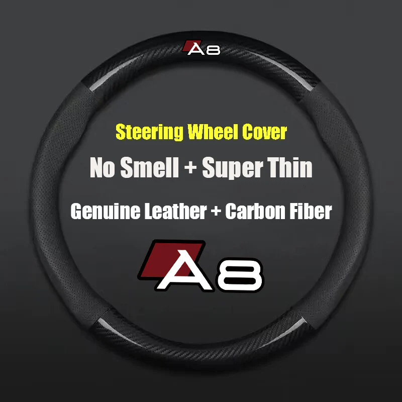 

For Audi A8 38cm Non-slip Car Steering Wheel Cover Carbon Fiber Ultra-thin Leather Auto Interior Accessories