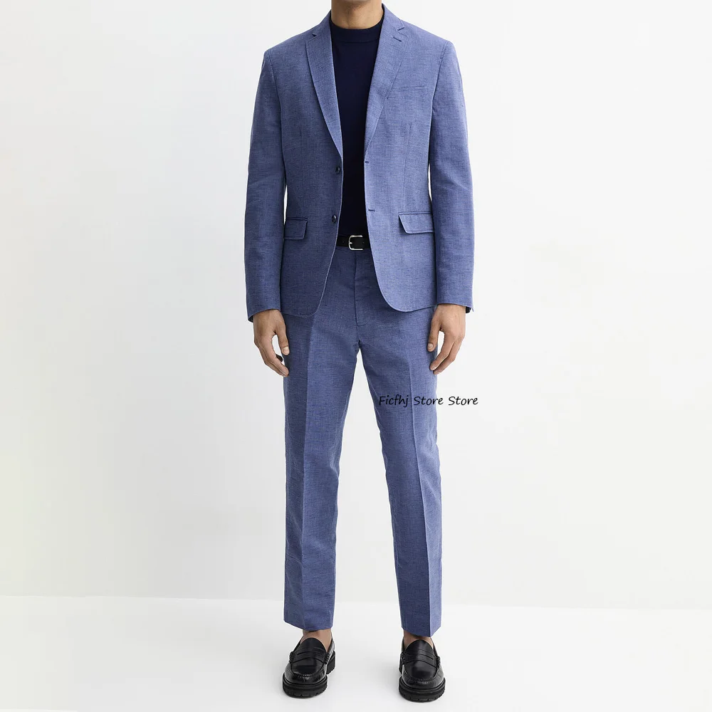 

Мужской классический костюм-двойка из льняной ткани: модный, легкий, удобный, повседневный, с отложным воротником