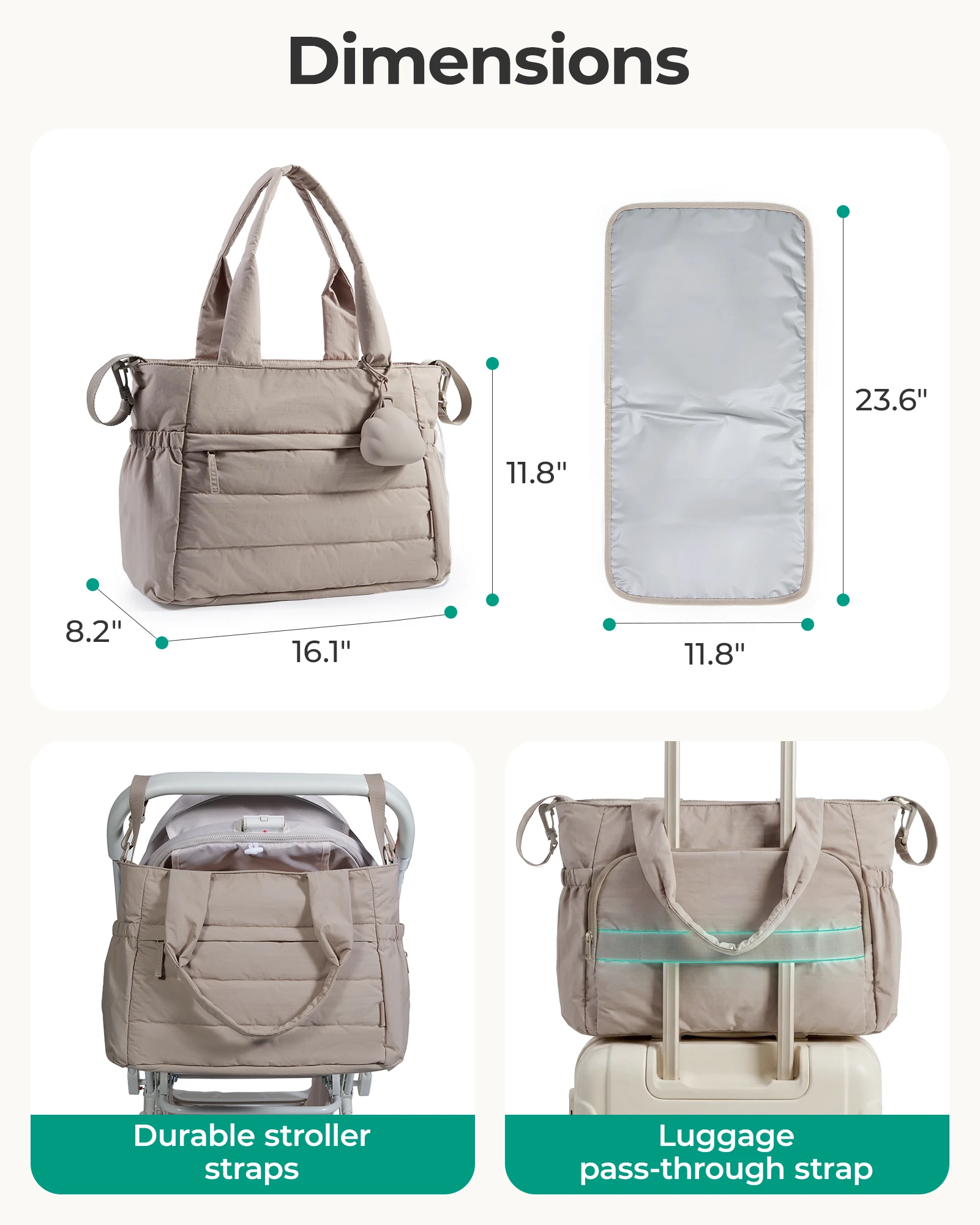 BAGSMART Diaper Bag Tote Large Mommy Bag Pacifier Case Water Resistant Nappy Bag with Changing Pad Stroller Clips for Travel - view 6