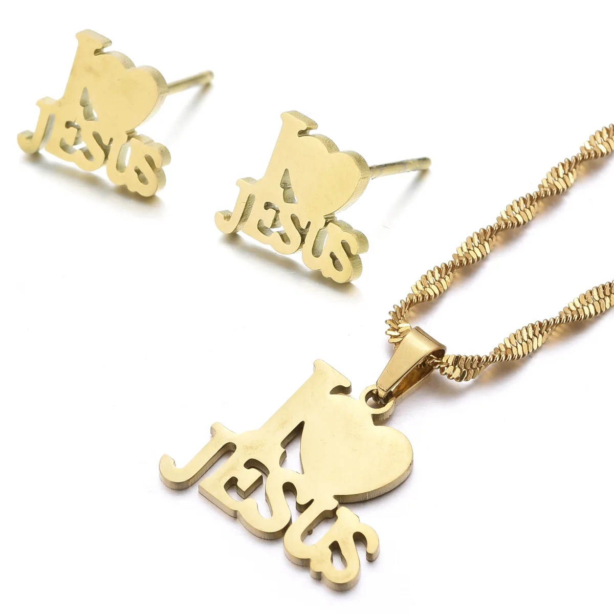 Heart I Love Jesus Pendant Neckalce Women Girls Christian Religious Ornaments Cross