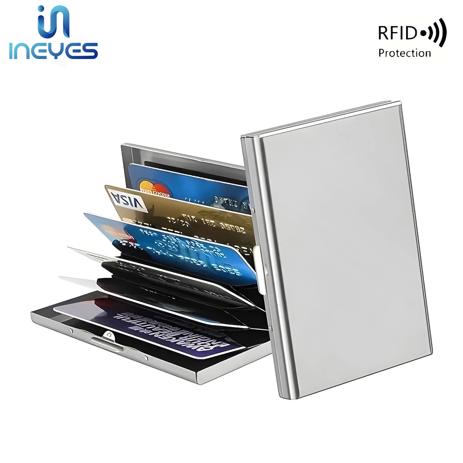 INEYES Anti-Scan RFID 6-Karten Aluminium Metall Kreditkartenetui Slim Blocking Wallet Case Visitenkartenschutz Halten Sie ein Geschenk