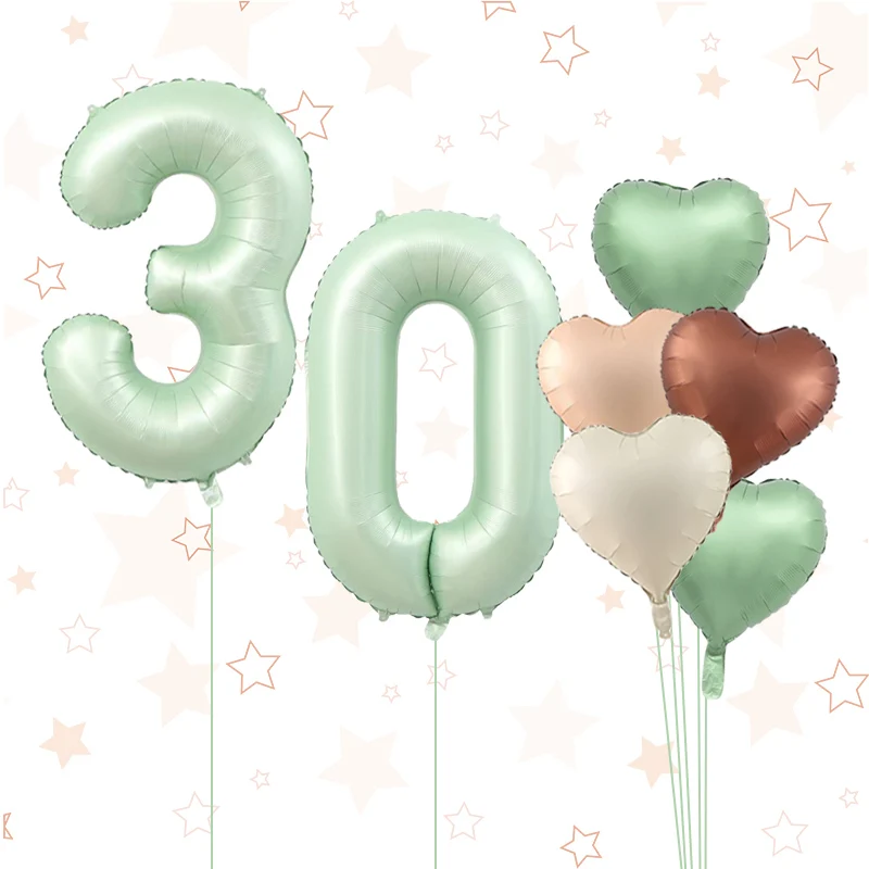 40inch Vintage Green Number Balloon 18inch Heart Foil Balloons 0-9 18 21 30 40 50 Baby   Birthday Adult Party Decor DIY Supplies