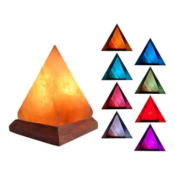 USB Himalayan Salt Lamp with 8 Colors Changing Hand Carved Purifier Night Light Wooden Base Himalayan Natural Crystal Rock Lamp